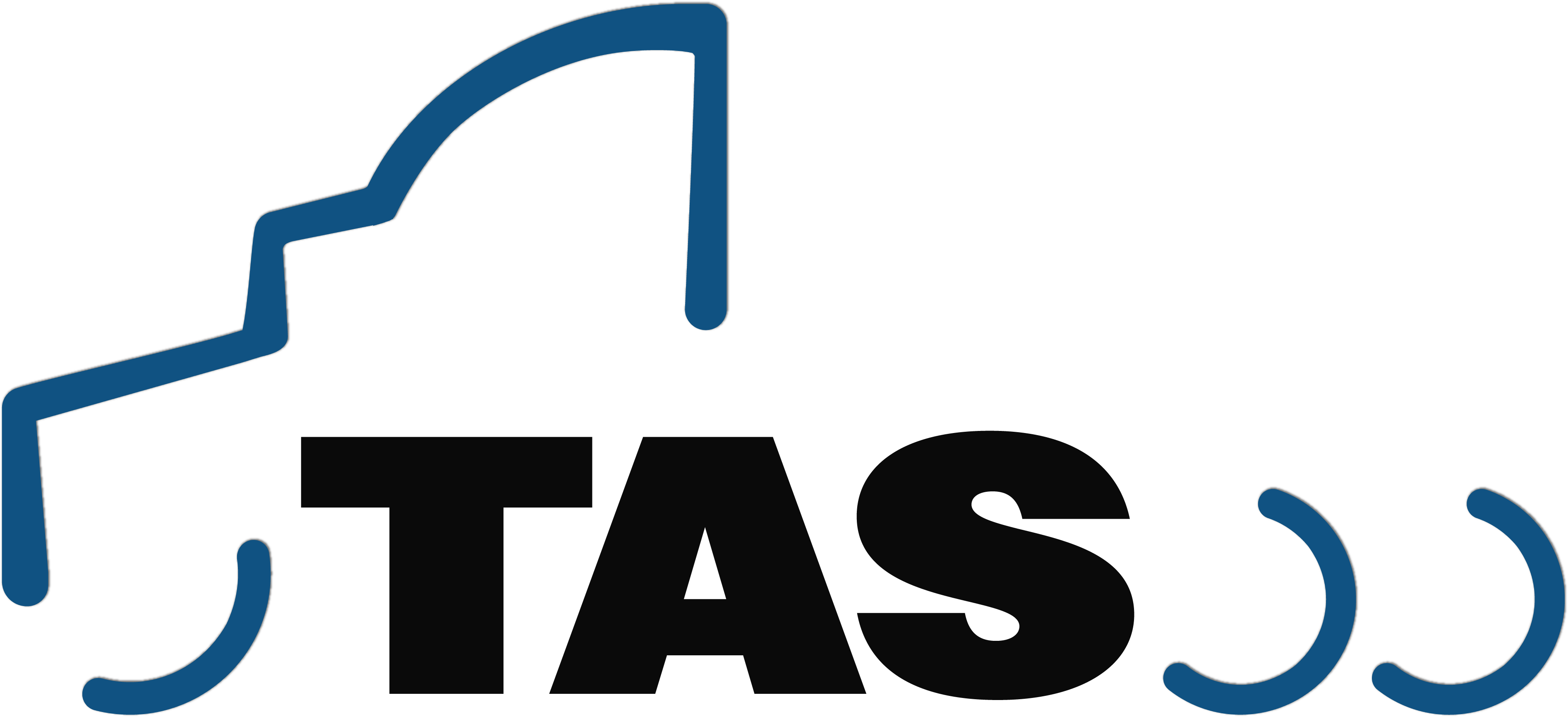 Image of TAS, Inc. brand logo, a semi-truck outlined in blue with TAS text.